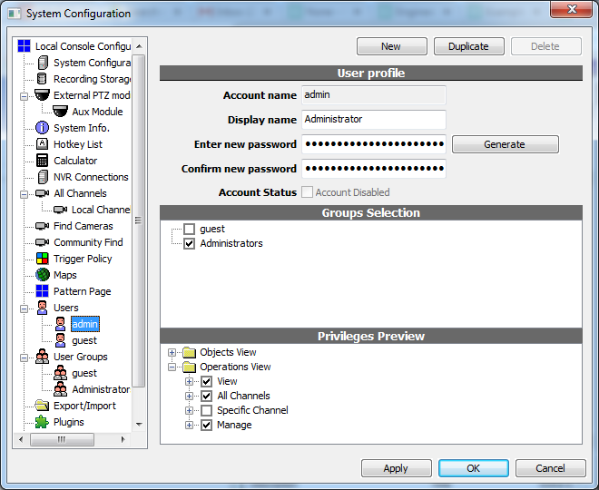 universal cms dvr software default password